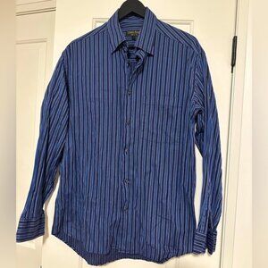 Harry Rosen Men’s Blue Pinstripe 100% Cotton Button Down Shirt Size Large